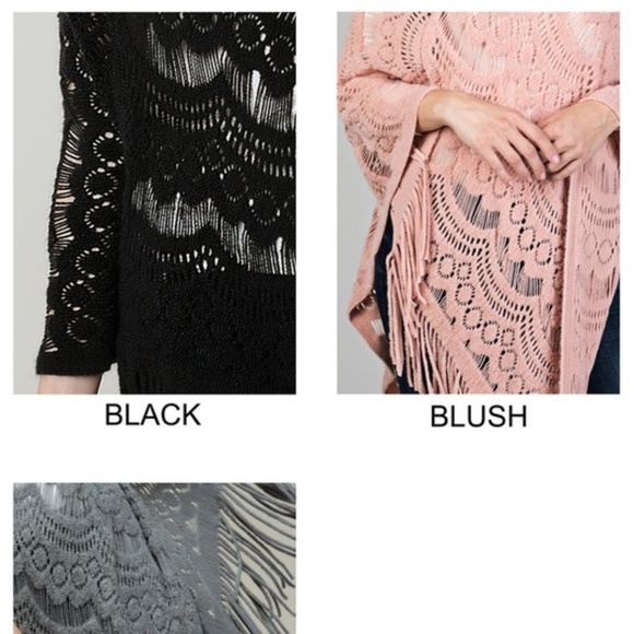 Women's Ruggine Prairie Inspired Knit V-Neck Fringe Poncho Blush Pink One Size - Picture 5 of 5